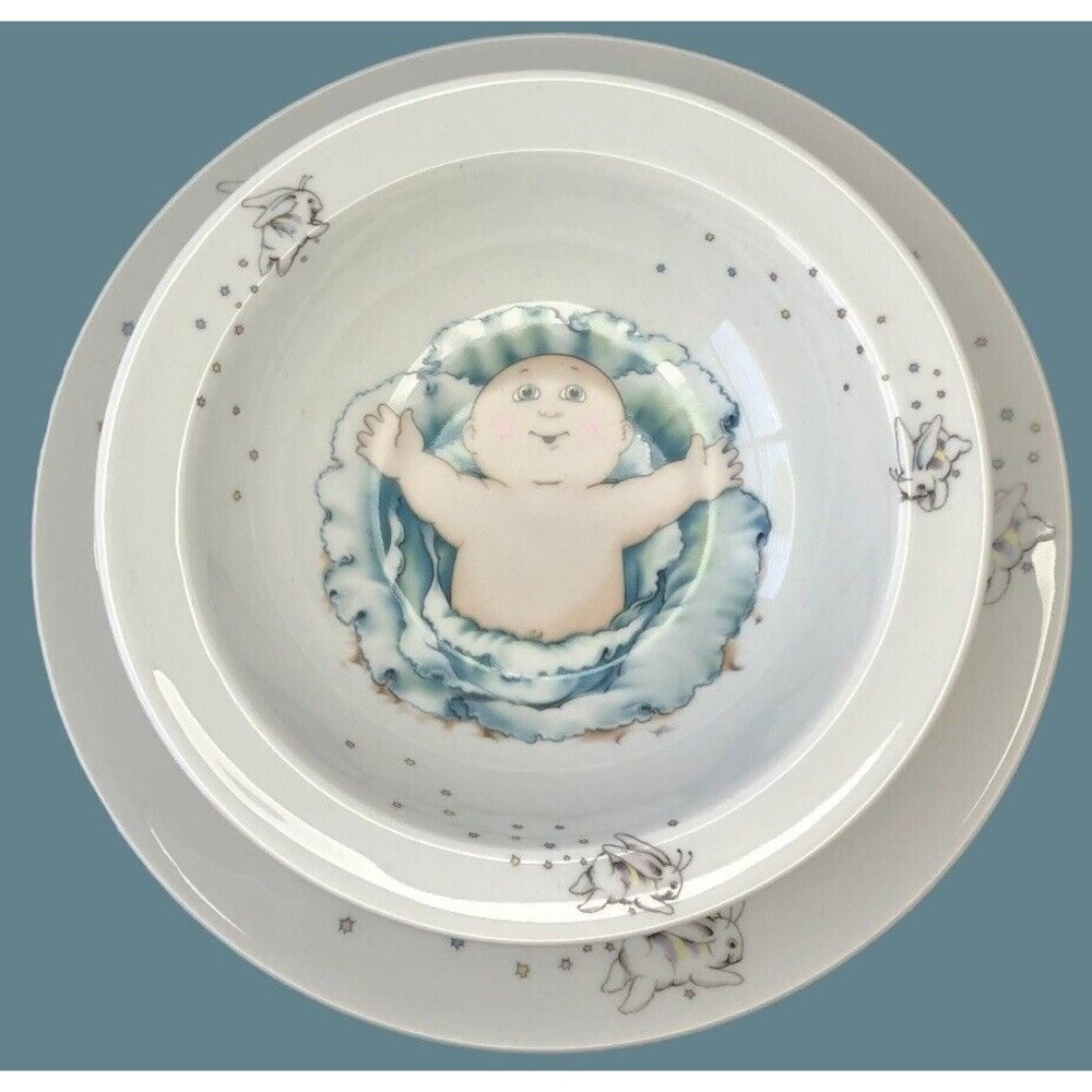 VTG Cabbage Patch Kids Preemie Dish & Bowl Set 1984 Fine Porcelain 1984 England